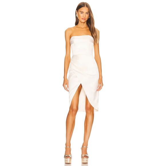 Michael Costello x REVOLVE Sara Midi Dress Strapless Surplice Ivory White Small - Picture 2 of 12